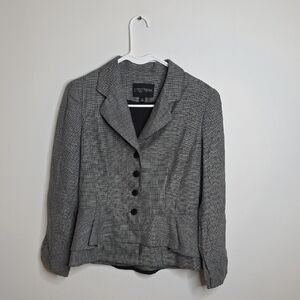 Etcetera Women's Black and White Checkered Peplum Blazer Size 6